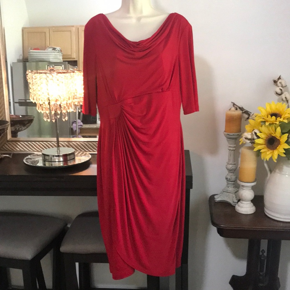 Connected Apparel Red Ruched Wrap Cocktail Dress